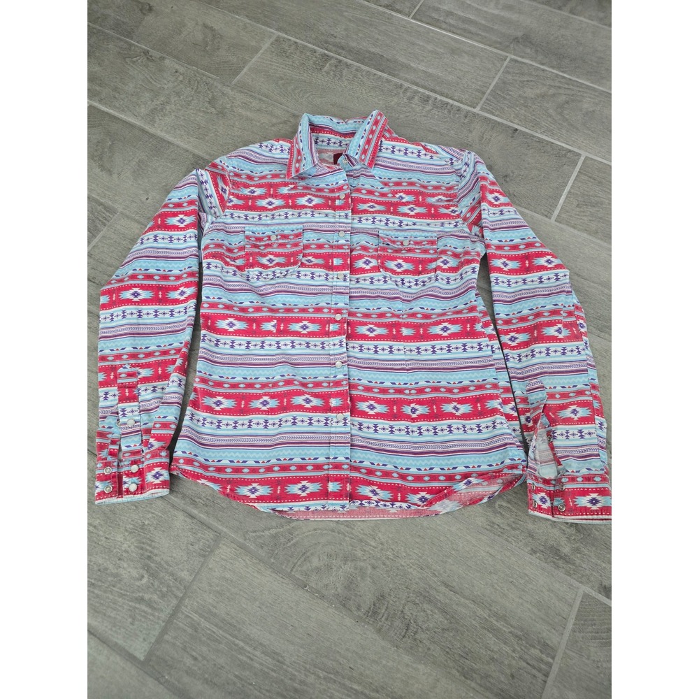 Panhandle‎ Western Shirt Womens Aztec Long Sleeve Button Up Medium Country Pearl